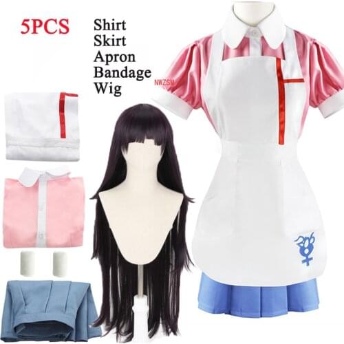 Anime Dangan Ronpa Mikan Tsumiki Maid Outfit Uniform Wig Cosplay Costume Danganronpa 2 Women Shirt Skirt Wig Suit Costume