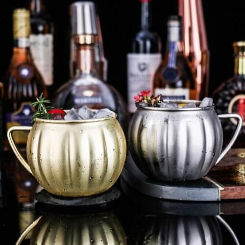 Creative Pumpkin Shaped Stainless Steel Cocktail Glass 700ml Red Wine Cup with Handle Bar KTV Drink Mug