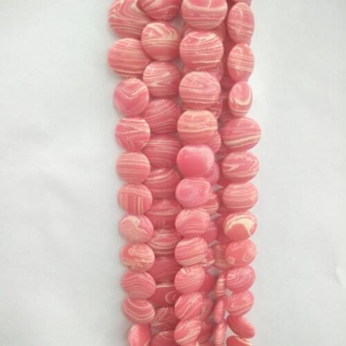 18mm Natural Rhodochrosite Stone Beads Round Cake Shape Loose White Stripe Red Gem Stone Bead For DIY Jewelry Making Strand 15