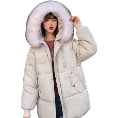 Large Size Loose Hooded Fur Collar Puffer Jacket Short Parka Winter Womens 2021 New Korea Thick Warm Women Cotton Coats Jackets