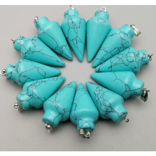 Fashion blue calaite pendulum charms natural circular Cone stone Pendants for jewelry making 12pcs/lot wholesale free shipping