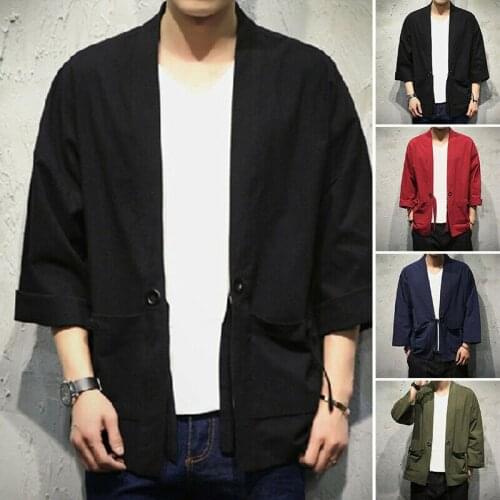 Mens Vintage Loose Cotton Coat Kimono Outwear Shirt Tops Japanese Style New