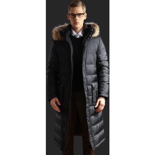 White Goose Down Jacket Men Long Winter Coat Raccoon Fur Collar Plus Size warm Mens Down Jackets 2020 91608 KJ3095