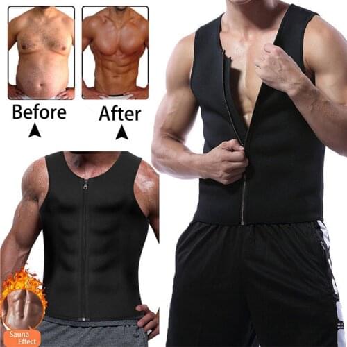 Men Waist Trainer Sauna Vest Sweat Body Shaper Neoprene Zipper Tank Top Premium Workout Shirt