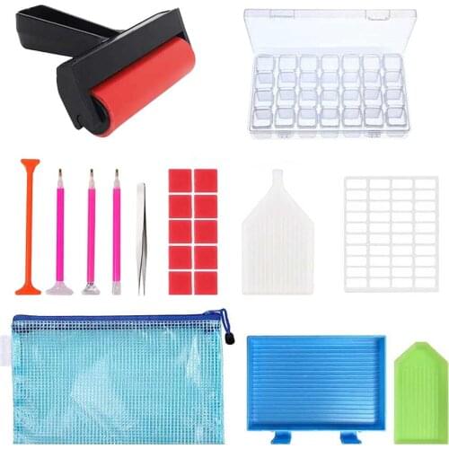 22 Pcs/set 5D Crystal Painting Tool Kit Embroidery Crystals Tweezers Pen Tray Glue Storage Box Painting Roller
