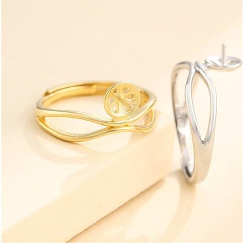 Ring Setting for 8mm-10mm Round Beads or Pearls Gold Plated 925 Silver Ring Blank Adjustable Ring Base SR0111