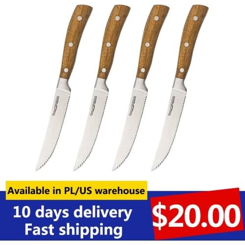 4PCS Steak Knife Kitchen Knife Set Steak Knives Professional Japanese Stainless Steel Wood Serrated Cut Steaks Lamb Chops Pork