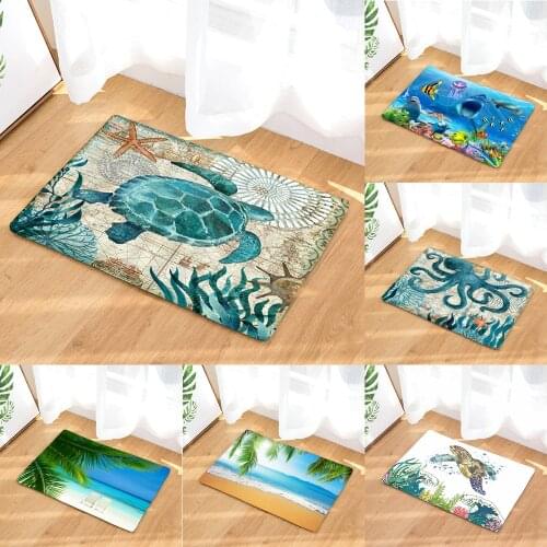 Bathroom Non-slip Mats Octopus Turtle Beach Mat Set 3D Print Bath Floor Carpet Flannel Toilet Rug WC Doormat 45*75CM and 40*60CM