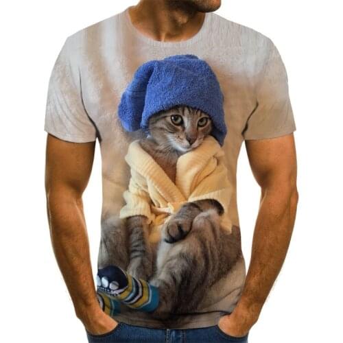 2021 new cool T-shirt male/female 3D printing T-shirt printing happy cute kitten short-sleeved summer O-neck top T-shirt