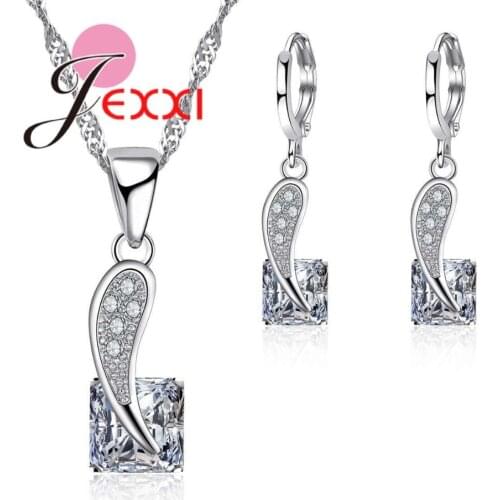 Symbolic Cute Fish With Square Shape Crystal 925 Sterling Silver Necklace Earring Set Cute Engagement Jewelry Women Gift