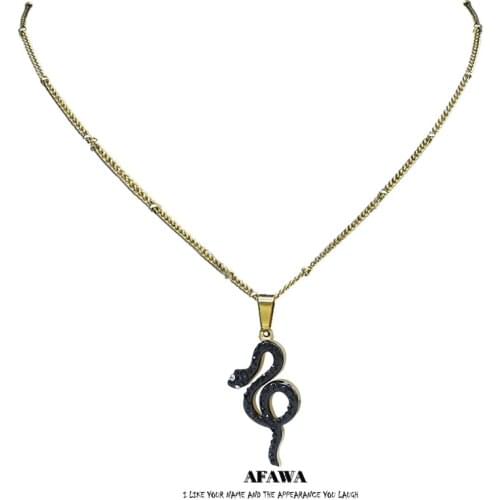 Stainless Steel Black Crystal Snake Charms Necklace Women Gold Color Gothic Small Chain Necklace Jewelry collier serpent N5218S0