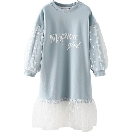 Fashion 2019 Children Girls Dresses Long Sleeve White Lace Clothes Spring Autumn Teenage Clothing Baby Dress Sweatshirt Dresses