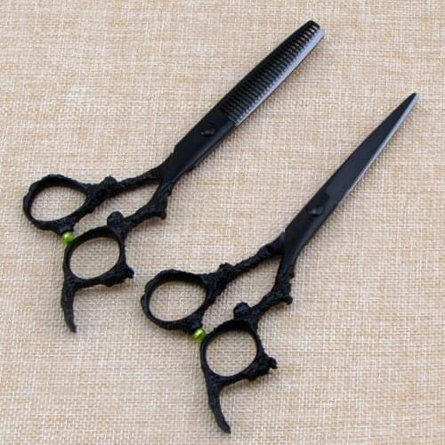 Customize professional 6.0 inch black dragon hair scissors bag thinning barber cutting scissor shears hairdressing scissors set