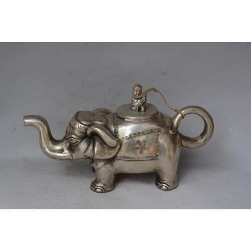 Rare Old Qing Dynasty silver teapot,Elephants sleeping,Old China, #03,free shipping