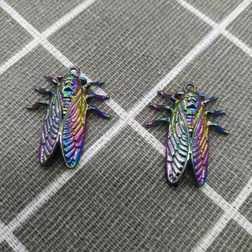 3Pcs 44*34mm Alloy Colorful Psychedelic Cicada Charms Making Jewelry Necklace Earrings Pendant Rainbow Color DIY Accessories