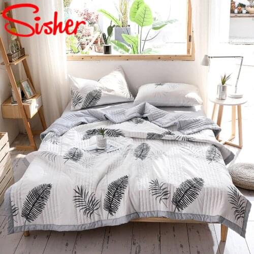 Nordic Washed Cotton Thin Quilt Summer Air-conditioning Comforter Soft Breathable Cool Blanket Leaf Print Bedspread Bed Cover