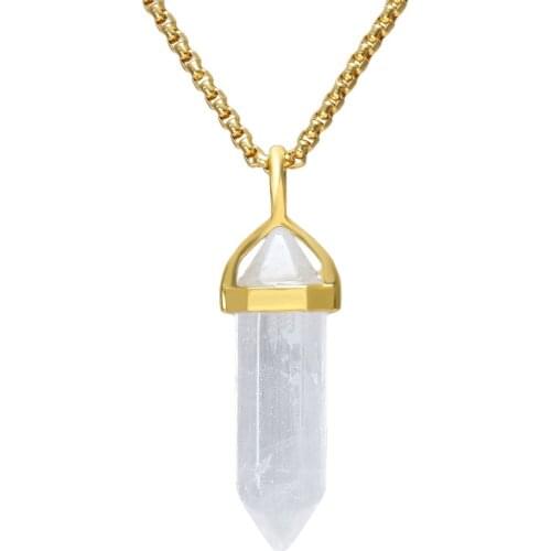 SUNYIK Rock Quartz Crystal Six Pyramid Column Bead Healing Chakra For Necklace (Free Chain)