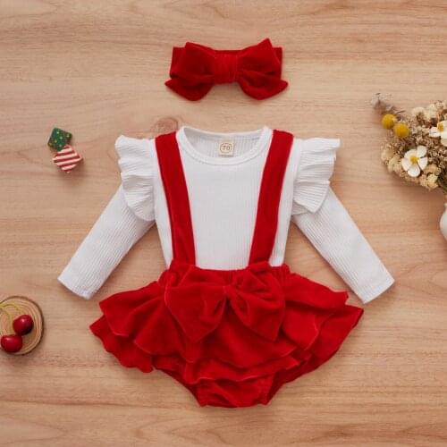 FOCUSNORM 0-18M 3pcs Princess Baby Girls Clothes Sets Solid Ruffles Long Sleeve Knit T Shirts Velvet Bowknot Overalls Shorts