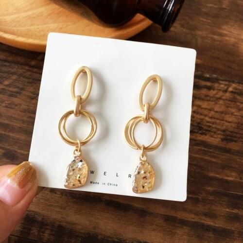 Unique Design Gold Color Multi-layer Round Dangle Earrings for Women Girls Geometric Resin Pendant Earrings Accessories Gifts