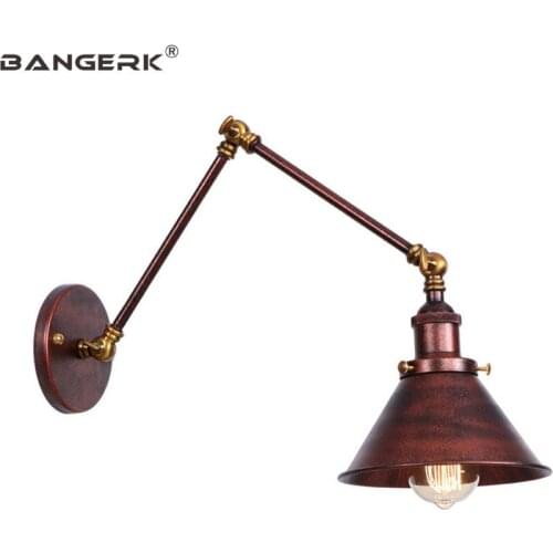 Vintage Industrial Style Long Arm LED Wall Lamp Loft Swing Sconce Wall Lights Decor Rust Iron Home Lighting Adjust Fixtures