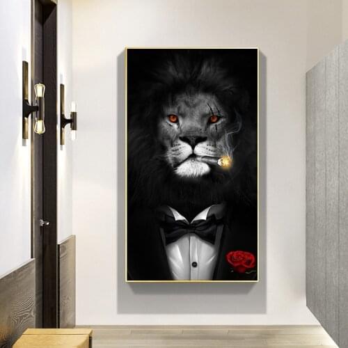 Funny Smoking Lion Poster Wild Animal Art Pictures Canvas Painting Poster and Prints Cuadros Wall Art for Living Room Decor