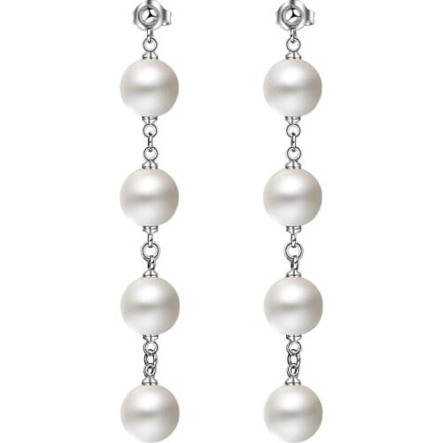 Wholesale Plastic Pearl 925 Sterling Silver Female Long Tassel Stud Earrings Original Jewelry For Women Pendientes Mujer Gift