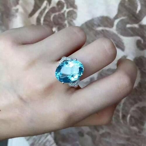 Natural blue topaz stone Ring Natural gemstone Ring S925 sterling silver trendy Luxury large for women party gift Jewelry