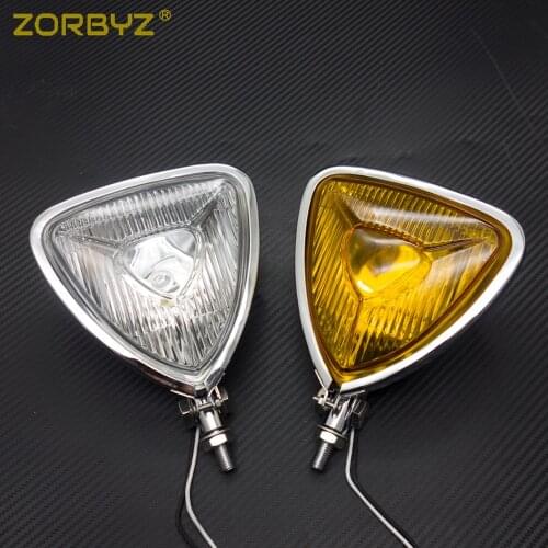 ZORBYZ Triangle Headlight Lamp Chrome Flat Back For Harley Honda Yamaha Suzuki