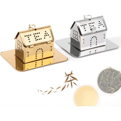 304 Stainless Steel House Typed Tea Strainer Leaf Spice Herbal Reusable Mesh Filter Home Kitchen Accessories with Pendant