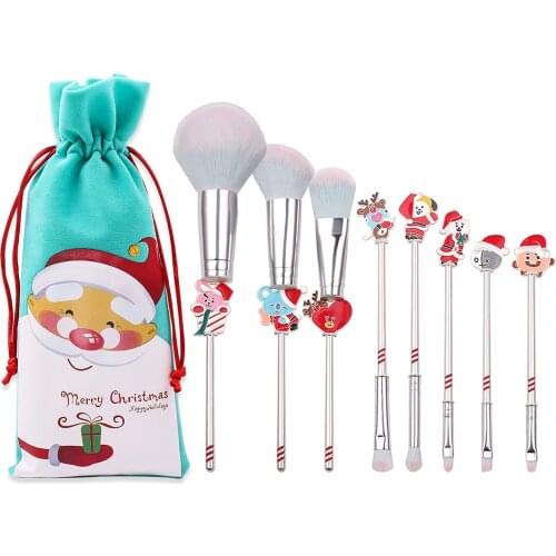8PCS Cute Christmas Eye Face Makeup Cosmetic Brushes Set with Pouch for Women Girls Xmas Birthday New Year Gift