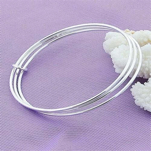 925 Sterling Silver Three Circle Bangle Bracelet For Woman Wedding Engagement Fashion Charm Party Jewelry Gift