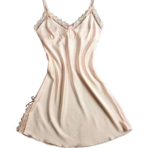 Free Shipping 2016 New Arrival Summer Style Night Shirt Fashion Luxury womens Sleepwear Nightdress Silk Satin MINI Nightgown