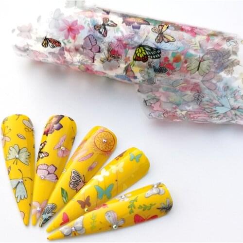ZKO Butterfly Flower Designs Mixed Designs Nail Art Transfer Sticker Starry Paper Adhesive Floral Prints Nail Art Decor Tip