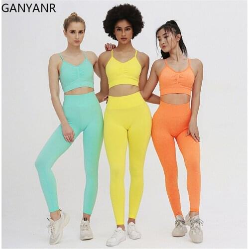 GANYANR Yoga Set Gym Clothing Workout Fitness Sportswear Wear Tracksuit Legging Suit Women Bra Sexy Seamless Jogging Sweat Sport