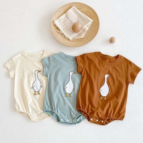 Summer New Toddler Baby Girl Boy Fashion Cartoon White Goose Cotton Short Sleeve Bodysuit Kid Casual Cute Clothes