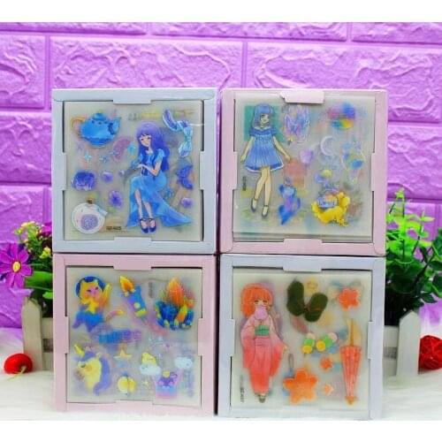 Cute girl heart hand account sticker boxed cartoon character ins hand book decoration material DIY sticker small pattern