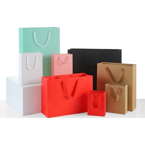 Multi Size Festival Gift Kraft Paper Bag Shopping clothes Bags DIY Multifunction Candy Color Black/white Paper Bag with Handles