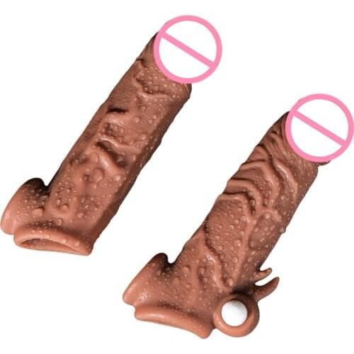Reusable Condoms Cock Ring Penis Sleeves Cock Extender Penis Ring Scrotum Rings Erection Sex Toys For Men Realistic Penis