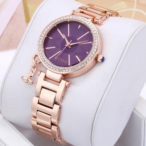 Fashion Guou Brand Simple Diamond Ladies Gold Band European luxury Rhinestone Stainless steel personality Quartz Wristwatches