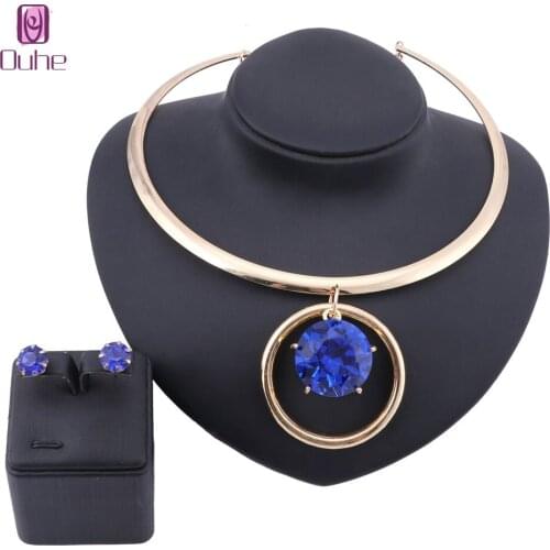 Fashion Crystal Bib Chokers Necklaces For Women Statement Metal Geometric Collar Necklace Earring Jewelry Set