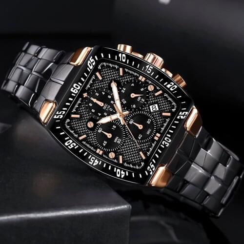 2021 New WWOOR Men Quartz Wristwatches Fashion Waterproof Sport Big Square Clock Male Stainless Steel Chronograph Military Watch