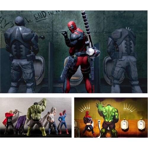 Marvel Superhero Hulk Deadpool Spiderman Pee Canvas Painting Funny Abstract Posters and Prints Wall Art Pictures for Home Decor