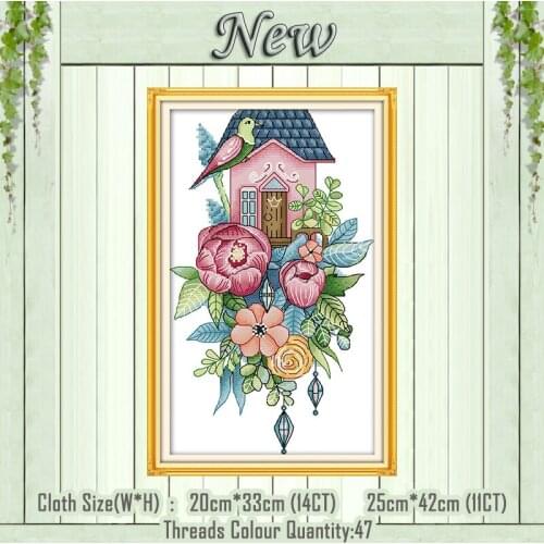 Birds home cartoon flowers painting counted printed on canvas DMC 14CT 11CT Chinese Cross Stitch Needlework Sets Embroidery kit