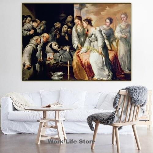 Murillo"The Death Of Saint Clare"Western Art Decor Poster Canvas Oil Painting Artwork Wall Aesthetic Home Decoration No Frame