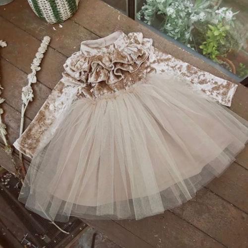 2018 New Brand Princess Kids Baby Girls Dress Velvet Fleece Party Dress Ruffle Tulle Tutu Dress 1-6T