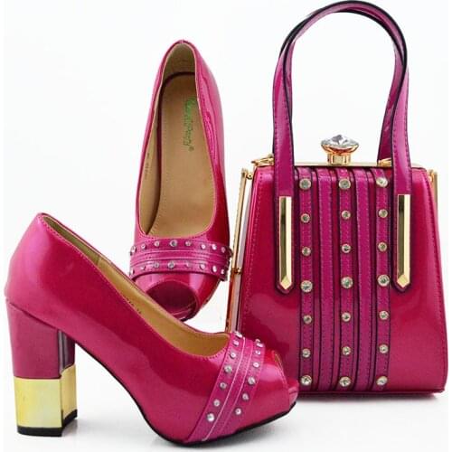New Arrival royal blue Color African Women Matching Italian Shoes and Bag Set Decorated with Rhinestone small size design