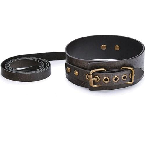 Genuine Leather Neck Collar Slave Bondage Retraint Vintage Bdsm Collar Erotic Accessories Submissive Sex Toys For Couples Games