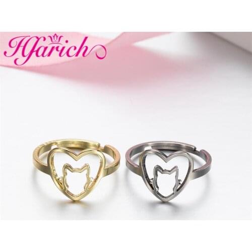 Punk Adjustable Ring Boheemse Love Heart Cat Ring Geometrische Round Globe World Map Stainless Steel Dames Sieraden Accessoires