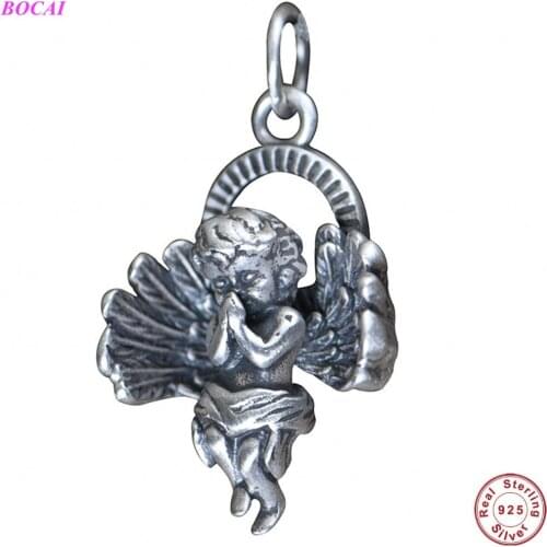 BOCAI S925 sterling silver pendant retro fashion Thai Silver Angel pendant female literary temperament 925 silver Pendant