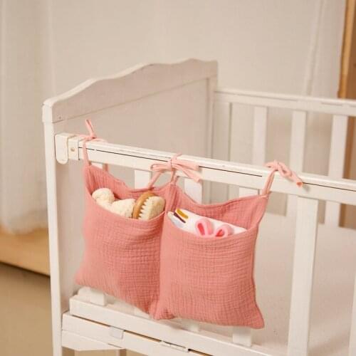 Baby Crib Hanging Storage Bag Diaper Nappy Organizer Newborn Bedside Storage Bag Cotton Crib Organizer Hanging Bag